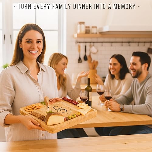 Miniatura 7 de Personalized Bamboo Charcuterie Board Set with Accessories – Large Serving Tray with Knives & Smooth Surface for Cutting or Serving, Present for