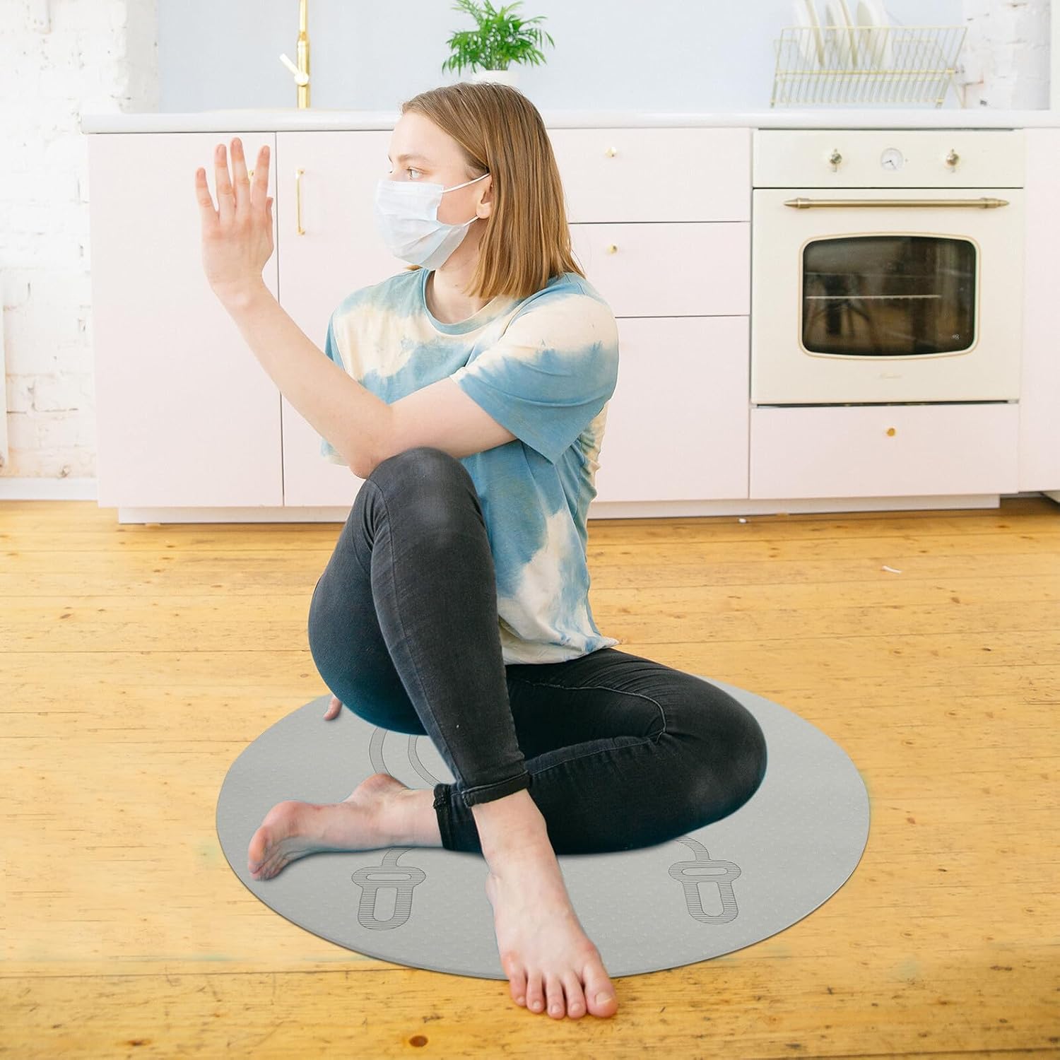 Tpe Non-slip Jump Rope Mat Grey Thick Cushioned Fitness Floor Mat Shock Absorption Sweat-resistant for Home Gym Jumping and Indoor Workout