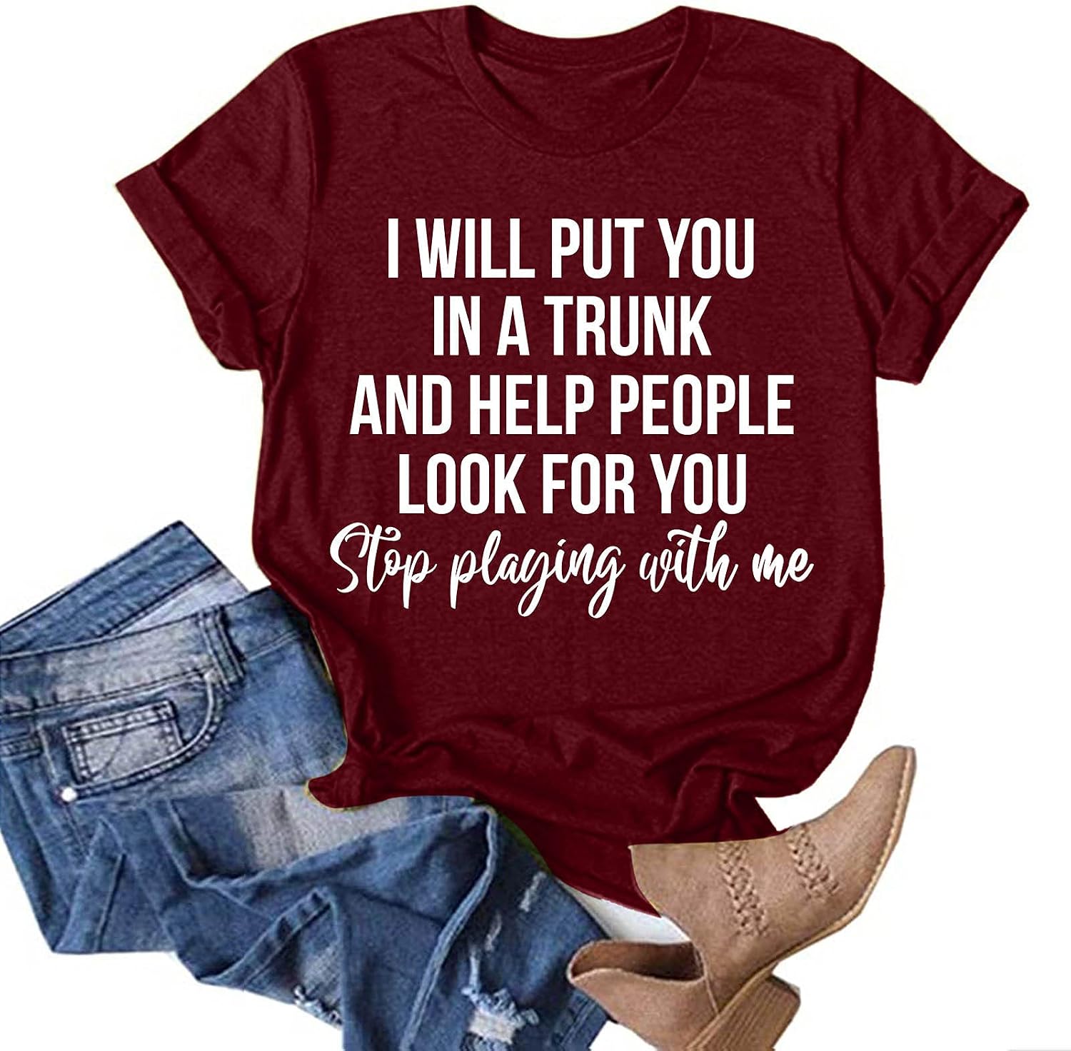Graphic Tees for Women Teen Girls Plus Size Funny T Shirt Summer Loose Tops with Sayings - I Will Put You in A Trunk