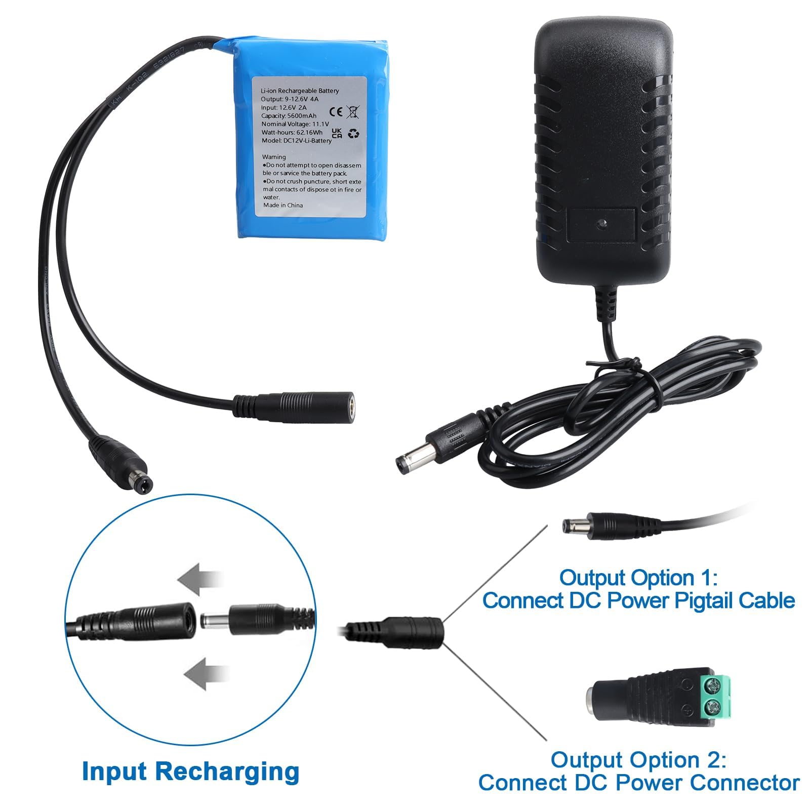 12V 5600mAh Li-Polymer Battery Pack with Charger Compatible with 12 V Devices, DIY Project, Bike Light,Radio, Fishing Light, LED Light Strip, CCTV Camera, Routers, Car DVRs, etc.
