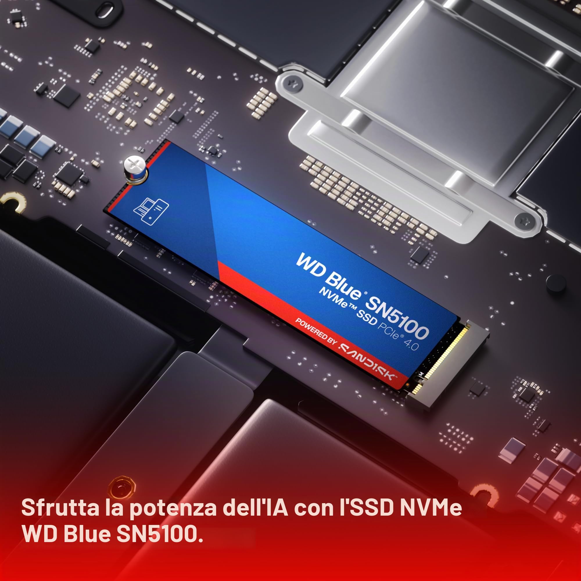 WD Blue SN5100 NVMe SSD 4TB (Fino a 6.900MB/s velocità di lettura, M.2 2280, PCIe Gen 4.0, nCache 4.0, Tecnologia SANDISK 3D CBA NAND, Acronis True Image, clonazione e migrazione) POWEREED BY SANDISK