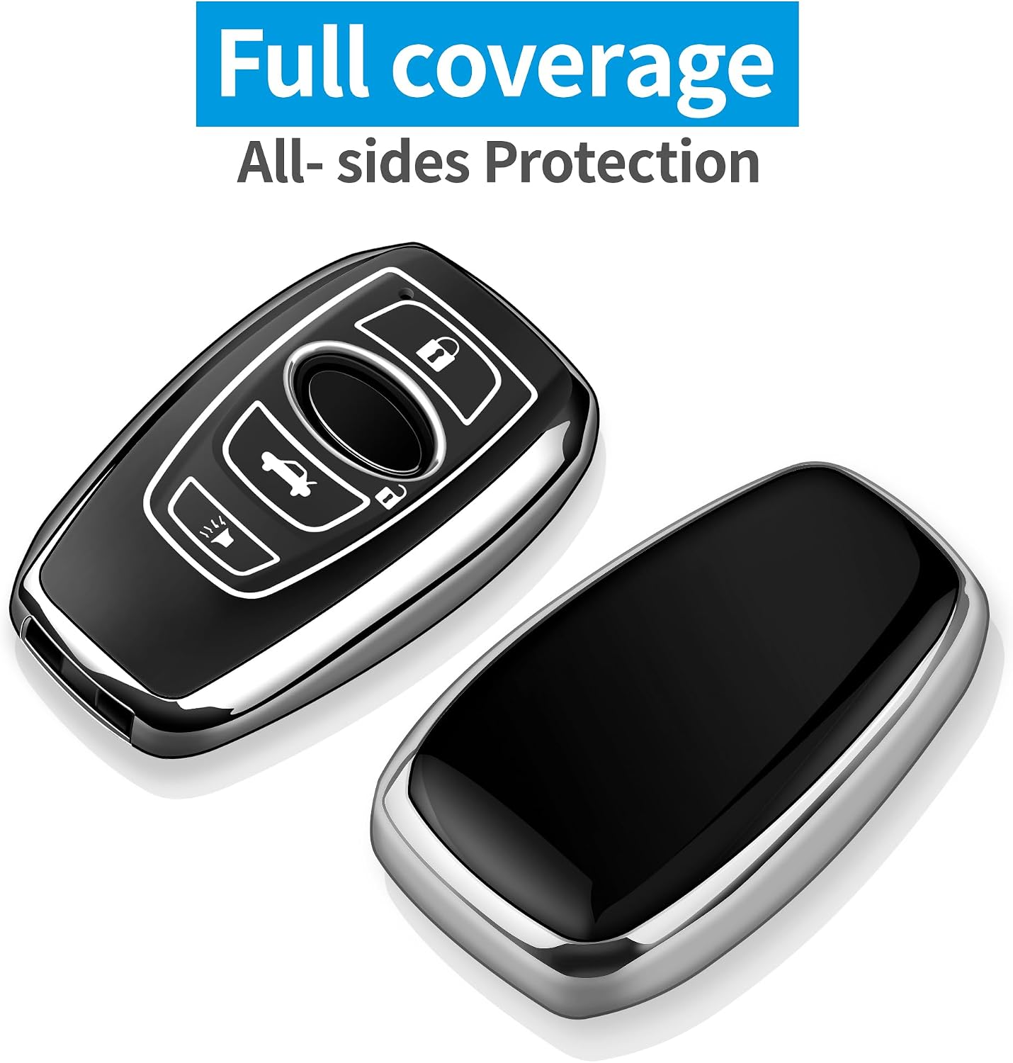 Compatible with Subaru Key Fob Cover With Leather Keychain Soft TPU 360 Degree Protection Key Case For Forester CrossTrek Outback WRX Ascent BRZ Impreza Legacy Smart Key（Silver） image 2