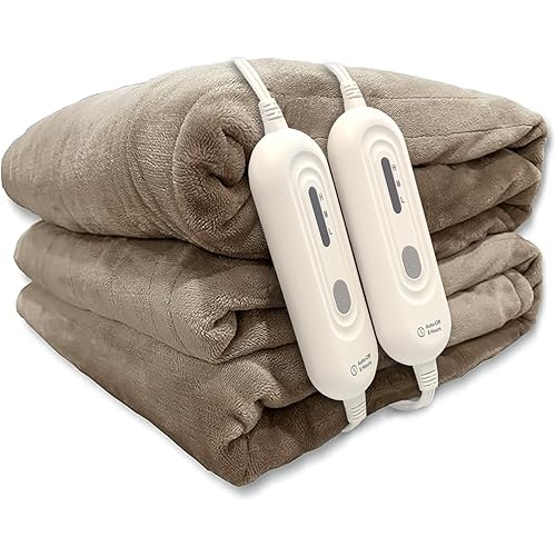 Tefici Electric Heated Blanket Queen Size, Dual Control Super Cozy Soft 2-Layer Flannel 84" x90" Heating Blanket with 3 Heat Levels & 8 Hours Auto Off,ETL&FCC Certified,Home Office Use,Camel