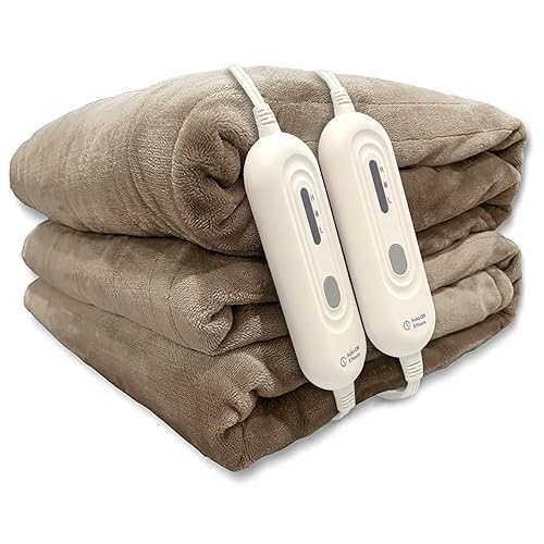 Tefici Electric Heated Blanket Queen Size, Dual Control Super Cozy Soft 2-Layer Flannel 84" x90" Heating Blanket with 3 Heat Levels & 8 Hours Auto Off,ETL&FCC Certified,Home Office Use,Camel - Camel - Queen