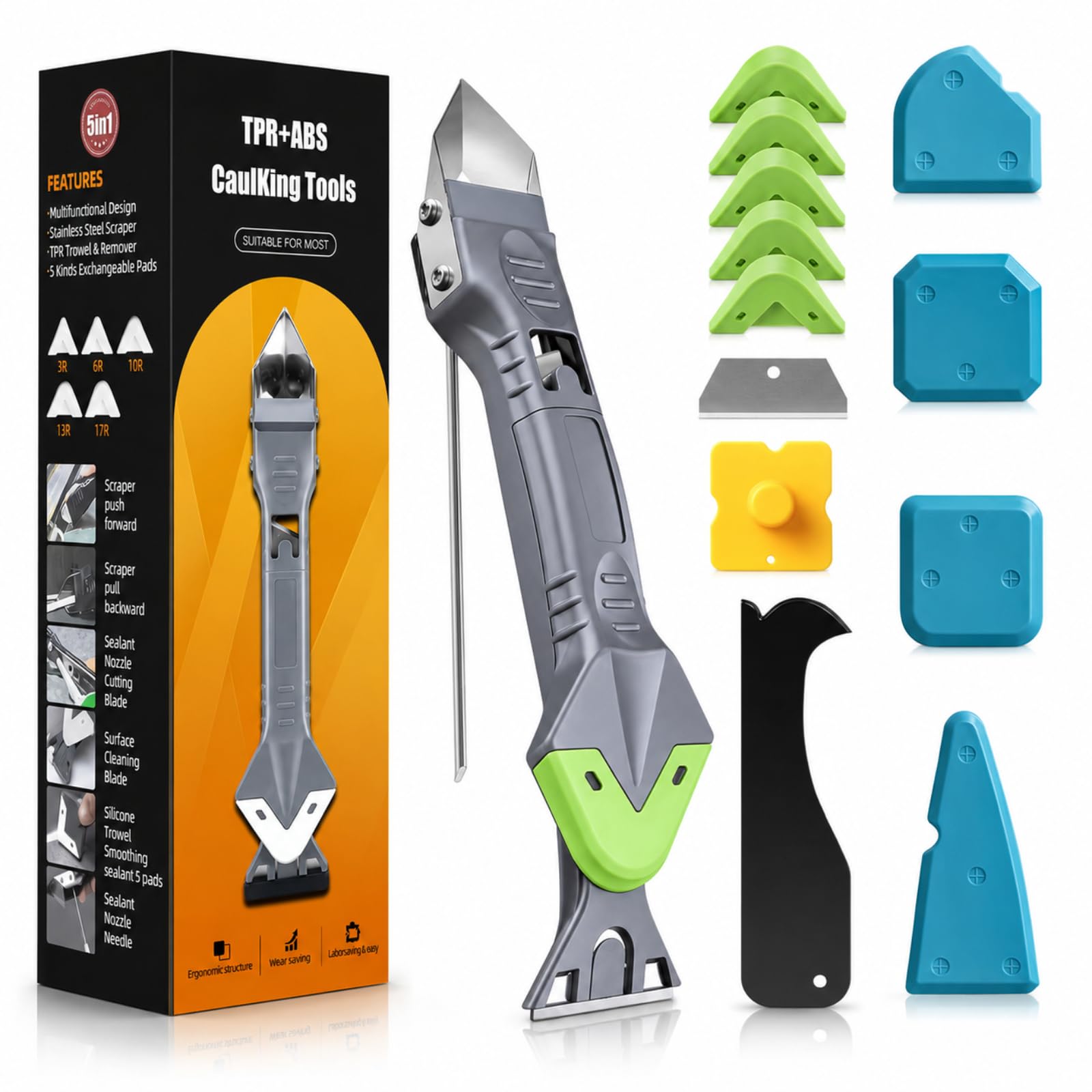5 in 1 Green Caulking Tool Kit, Silicone Remover Tool