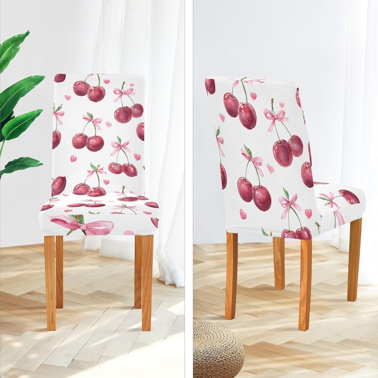 ALAZA Chair Covers for Dining Room, Cherry Bow Pattern Stretch Chair Cover Sets Chair Protector Removable Washable for Ktichen Restaurant Hotel