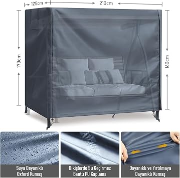 HAEGS Garden Swing Protection Cover Triple Awning Hammock Garden Swing Protection Sleeve Waterproof Tarpaulin Durable 210x125x170cm Grey