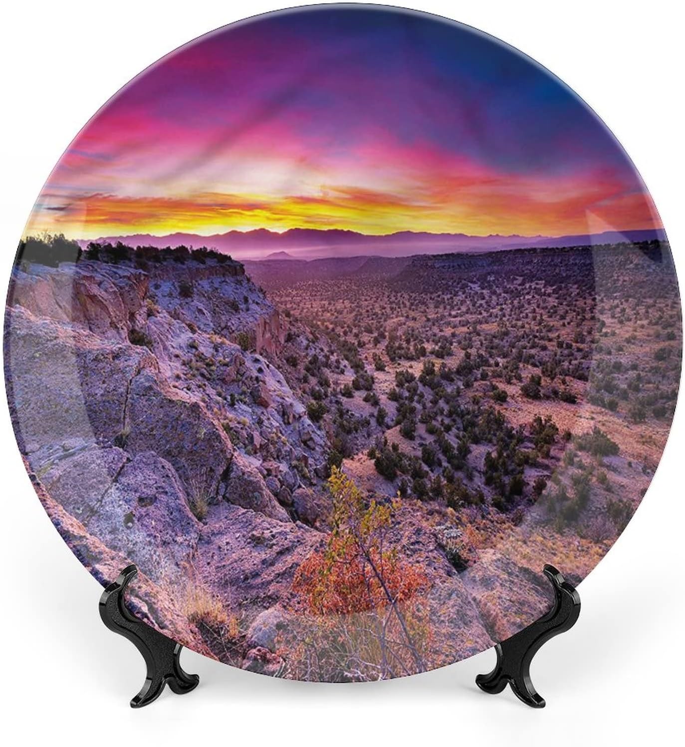 XISUNYA 7 Inch Decorative Plate, Nature Tableware Plate, Sunrise Sky Horizon Dusk Print Ceramic Wall Hanging Decor Accessory for Dining Table Tabletop Home Decor, Muticolor