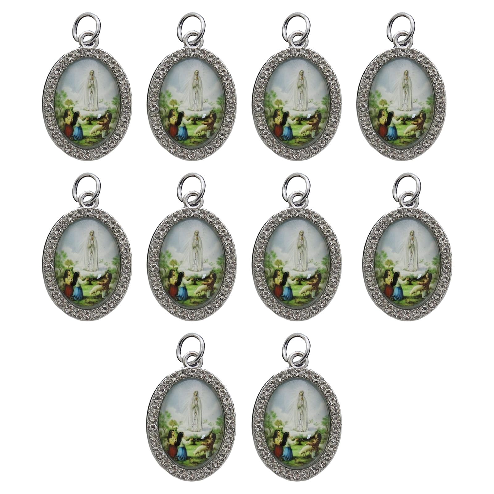 Tsophreniq 10Pcs Metal Rhinestones Religious Figure Oval Pendant Charm for Necklaces Keychains Bracelets Jewelry Making Pendant Charm