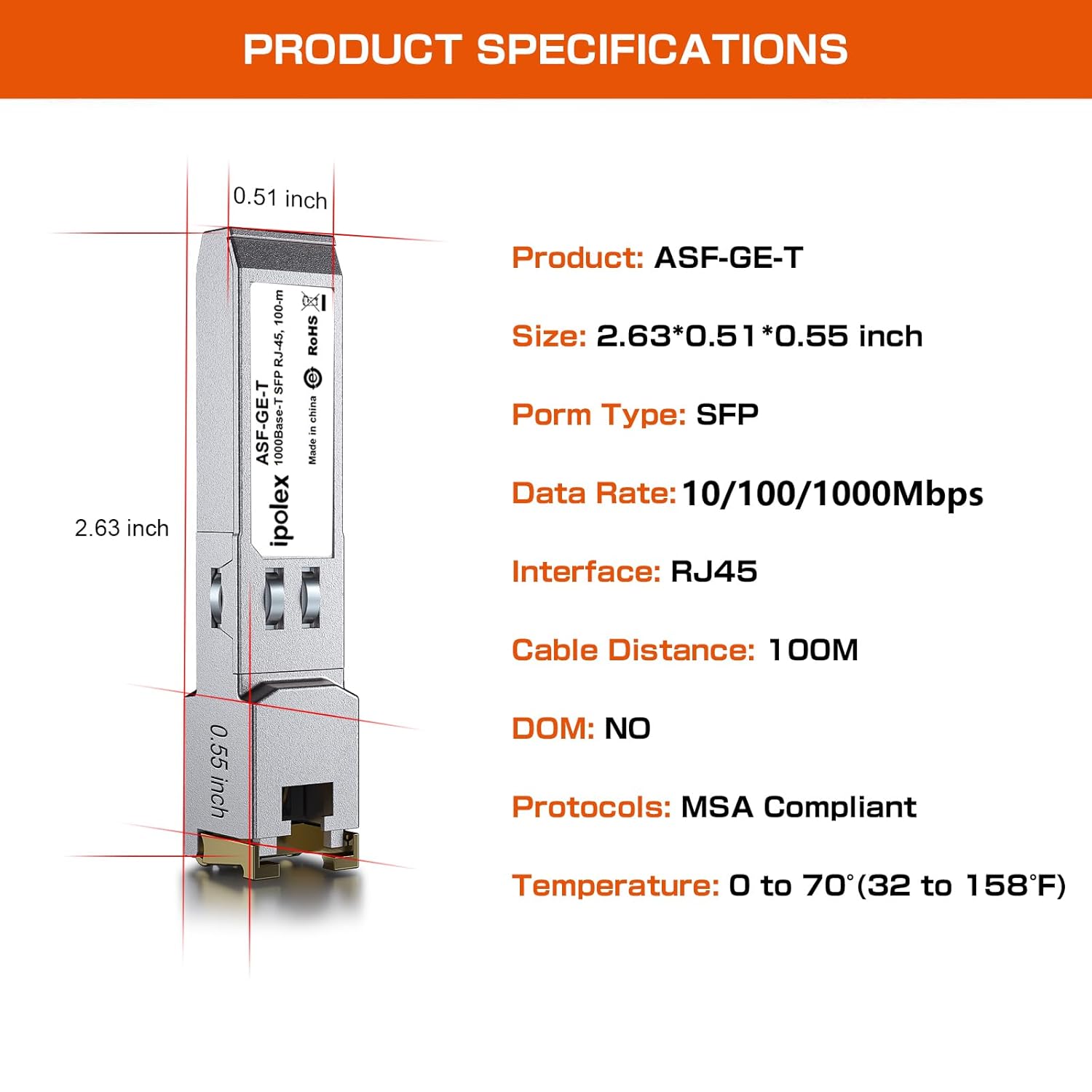 ipolex 100/1000BASE-T Copper SFP to RJ45 Module, Auto-Negotiation RJ45 Transceiver, Gigabit Mini-GBIC Compatible With Cisco GLC-T(10/100/1000), SFP-GE-T(10/100/1000Mbps), Up to 100m, 2 Pack