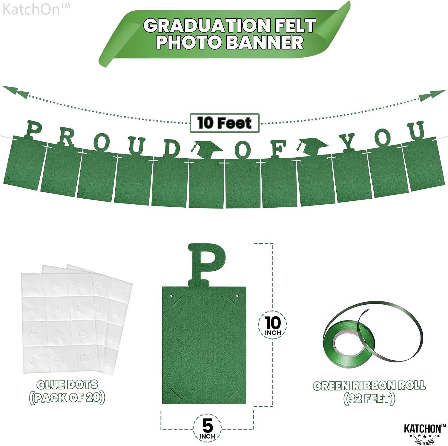 Graduation Decorations 2026 | Felt Green Graduation Photo Banner 2026 4x6 - Large 10 Feet | Proud of You Banner | Grad Picture Banner, Grad Banner 2026 Personalized | KatchOn
