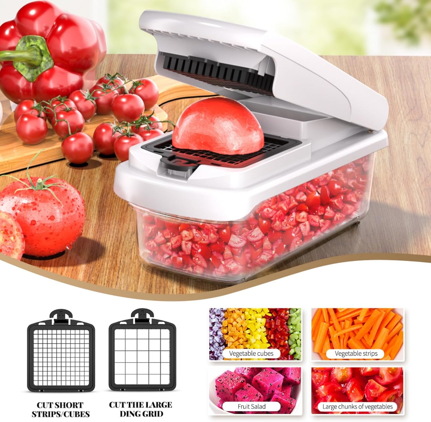 Vegetable Chopper, 15-in-1 Multifunctional Food Chopper, Professional Onion Chopper with 8 Blades, Vegetable Cutter with Container for Salad, Potato, Carrot, and Garlic (BLACK)