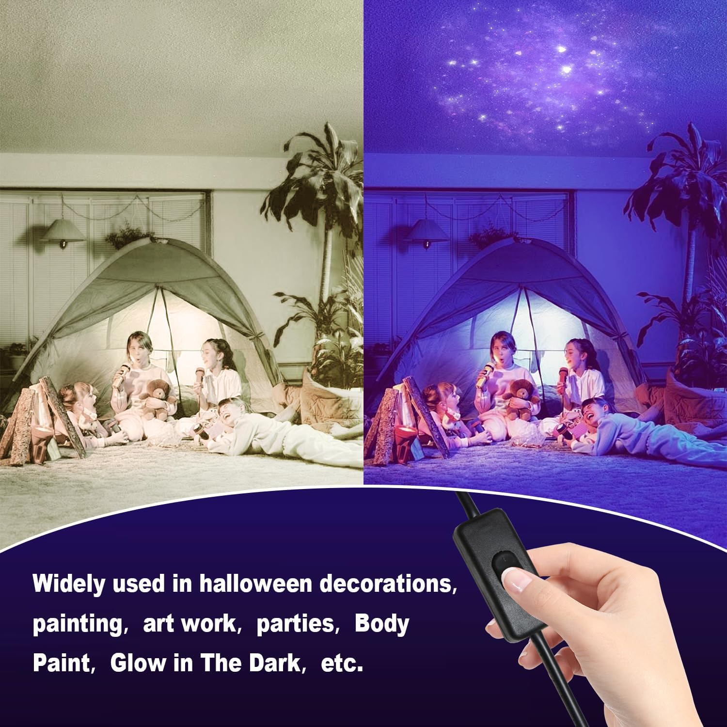 4 Pack 50W LED Black Lights, Flood Blacklight with Plug, IP66 Waterproof Outdoor UV Spotlight for Dance Party Large Space, Glow in The Dark, Halloween Lamp