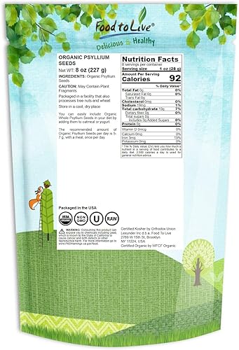 Miniatura 9 de Semillas de psyllium enteras orgánicas, 2.5 libras, sin OMG, veganas, kosher, aptas para dieta cetogénica, crudas, a granel, ricas en hierro,