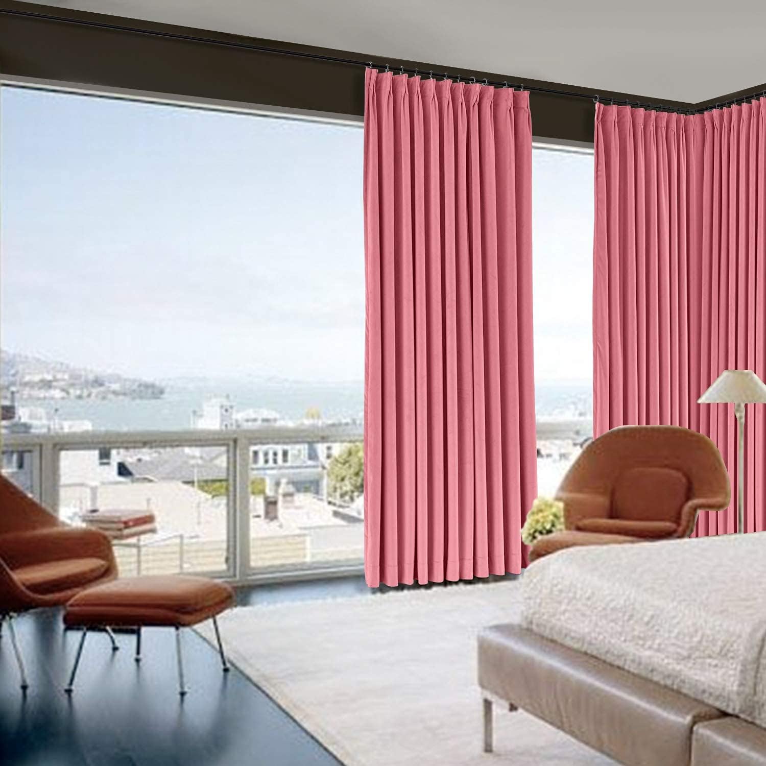 LITTLE BIRD Extra Large Pinch Plate Polyester Blend Window Curtains for décor Your Living Room Bedroom Baby Pink, (1 Panel Size 120 W X 84 L Inch)