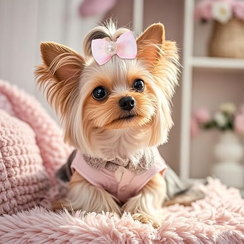 Miniatura 6 de 20 lazos para el pelo de perro con bandas de goma, elásticas hechas a mano, mezcla de estilo mixto, perlas de diamantes de imitación para cachorros,