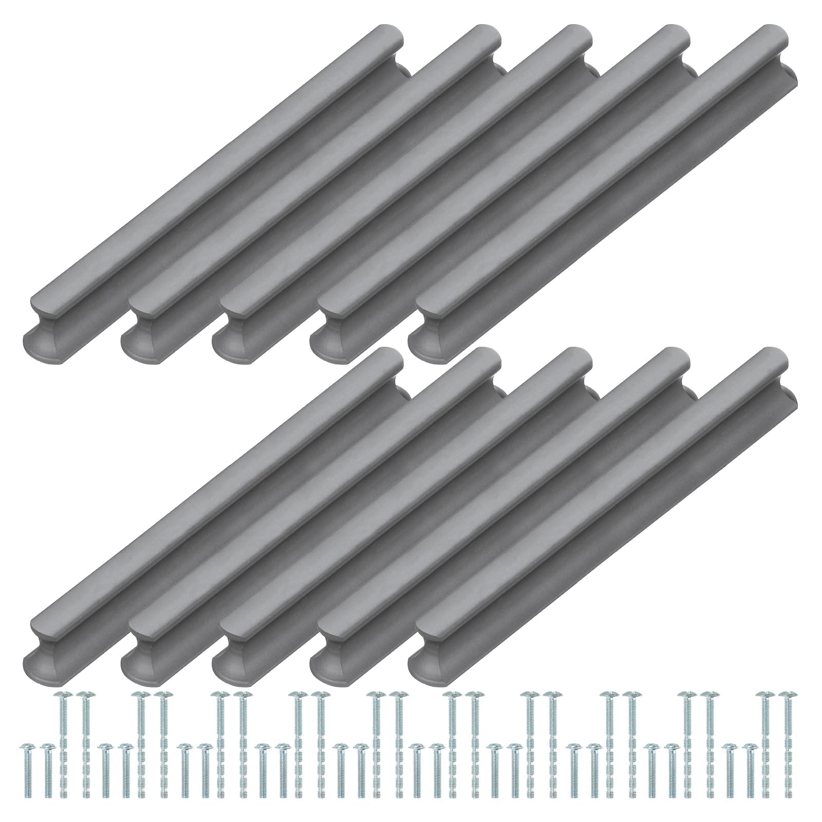 PATIKIL Door Handles 5.04 Inch (128mm) Hole Center, 10 Pack Brushed Pulls Kitchen Drawer Hardware for Cupboard Drawer Pulls Gray
