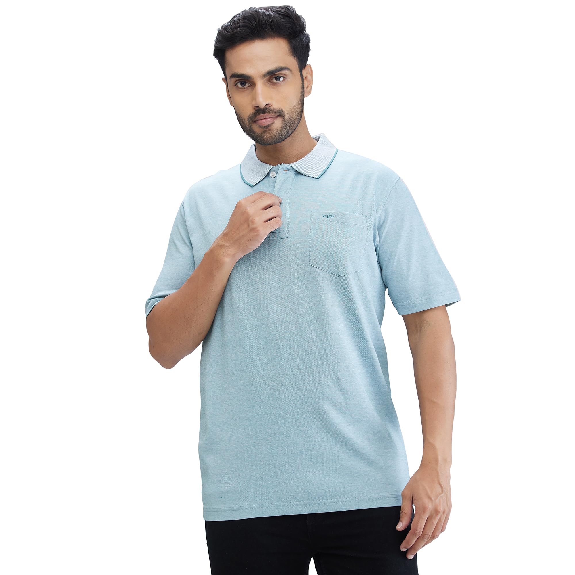 colorplus Men's Comfort Fit Solid Pattern Pure Cotton Plain Collar Half Sleeve Casual T-Shirt-picture-30