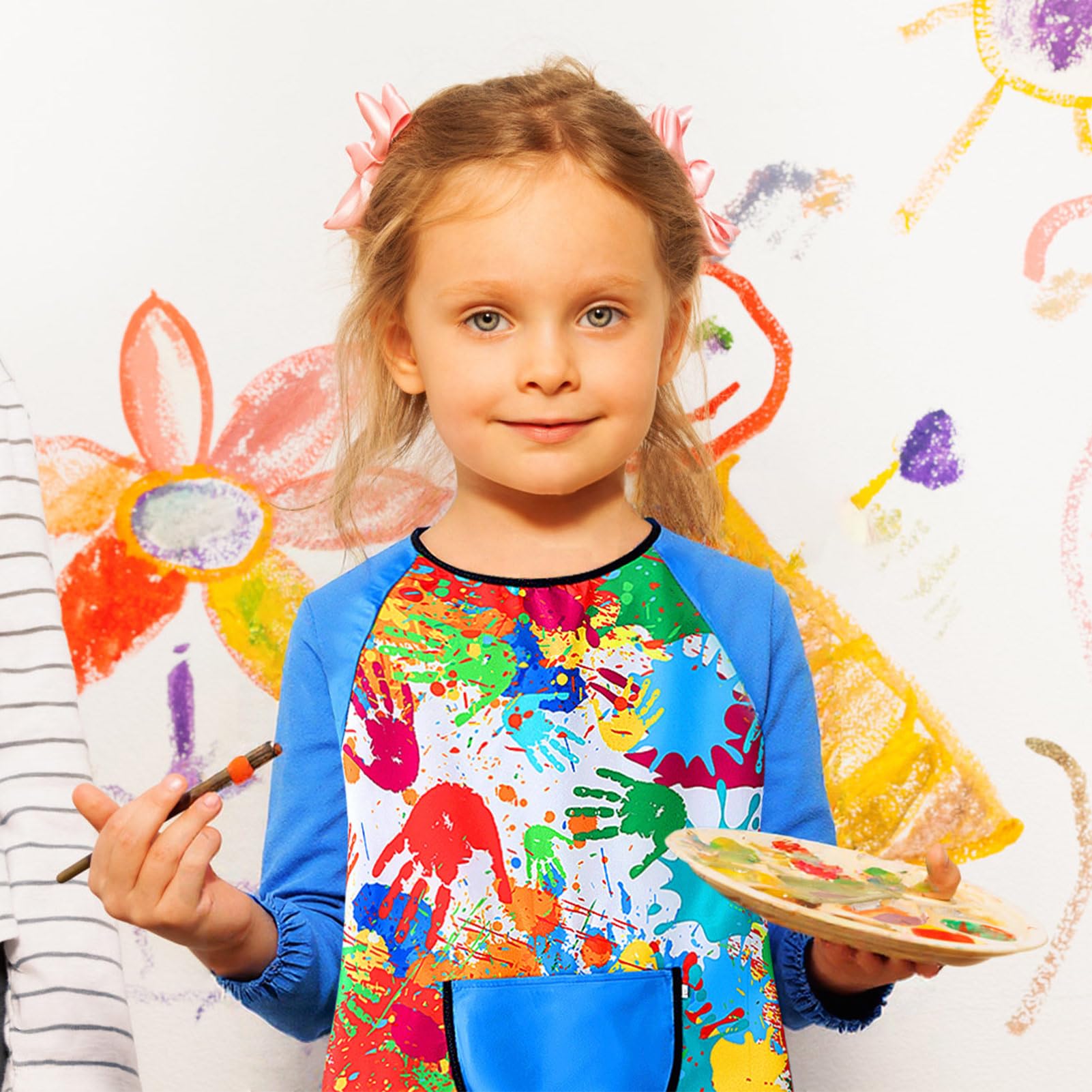 Effluvcy Kids Painting Apron 10Pcs Kids Art Aprons Age 6-11 Age Waterproof Graffiti Aprons Long Sleeves with Pockets,Painting Smock Boys and Girls Play Apron for Craft World Book Day - Image 4