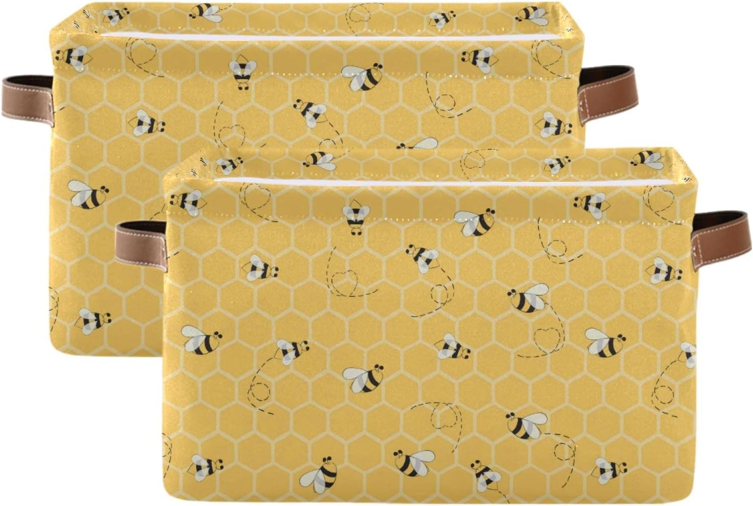 Storage Basket Cute Animal Bee Collapsible Storage Bins Canvas Fabric Baskets for Organizing Toy with Handle for Bedroom Nursery Office, 2PCS