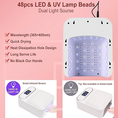 Miniatura 4 de Lámpara de uñas LED UV con almohada para reposabrazos, luz UV profesional para uñas de gelacrílicos, lámpara de esmalte de gel de secado rápido, 48
