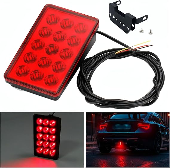 15 LED Third Brake Light Red Strobe Flashing Tail Light Universal for Cars