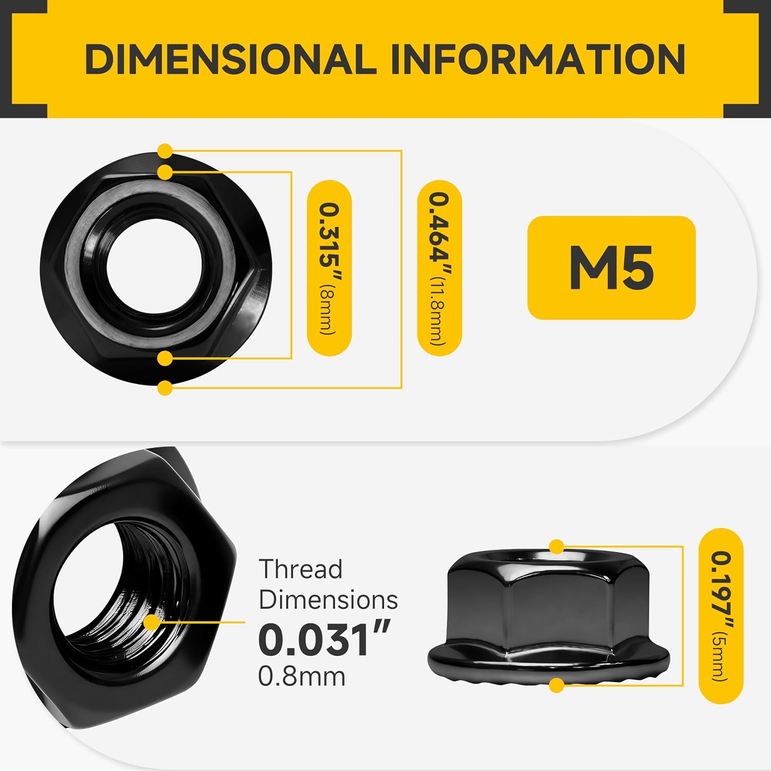 Mywish M5 Serrated Flange Hex Nuts, 50-Pack 304 Stainless Steel, Hex Drive M5-0.8 Hardware Nuts, Black Oxided image 2
