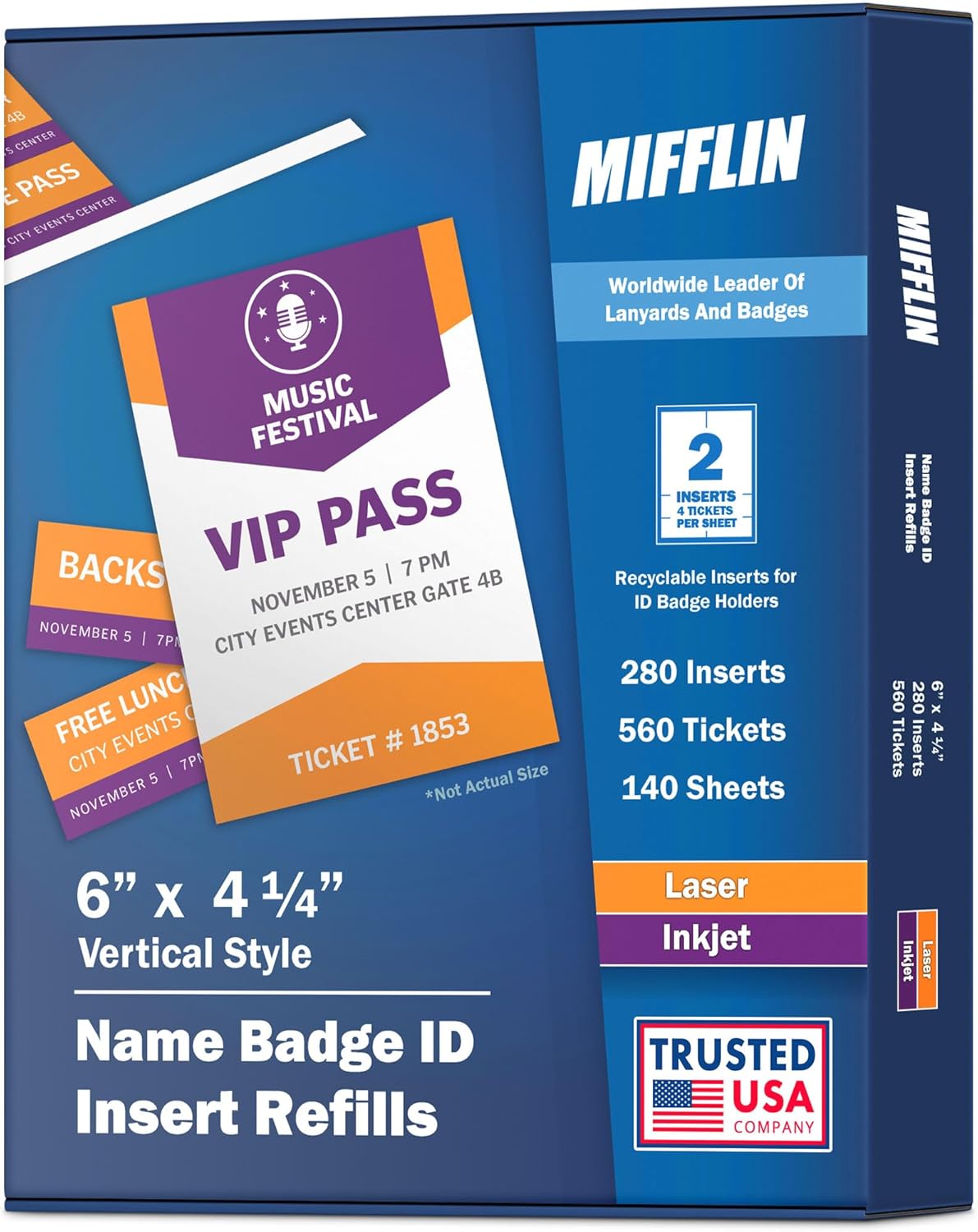 Name Badge Refills & Ticket Inserts - 4.25x6 (280 Cards) & 4.25x1.5 (560 Cards) - Printable Name Tags (140 Sheets) - Customizable Blank Name Badge Inserts - Personalized ID Labels