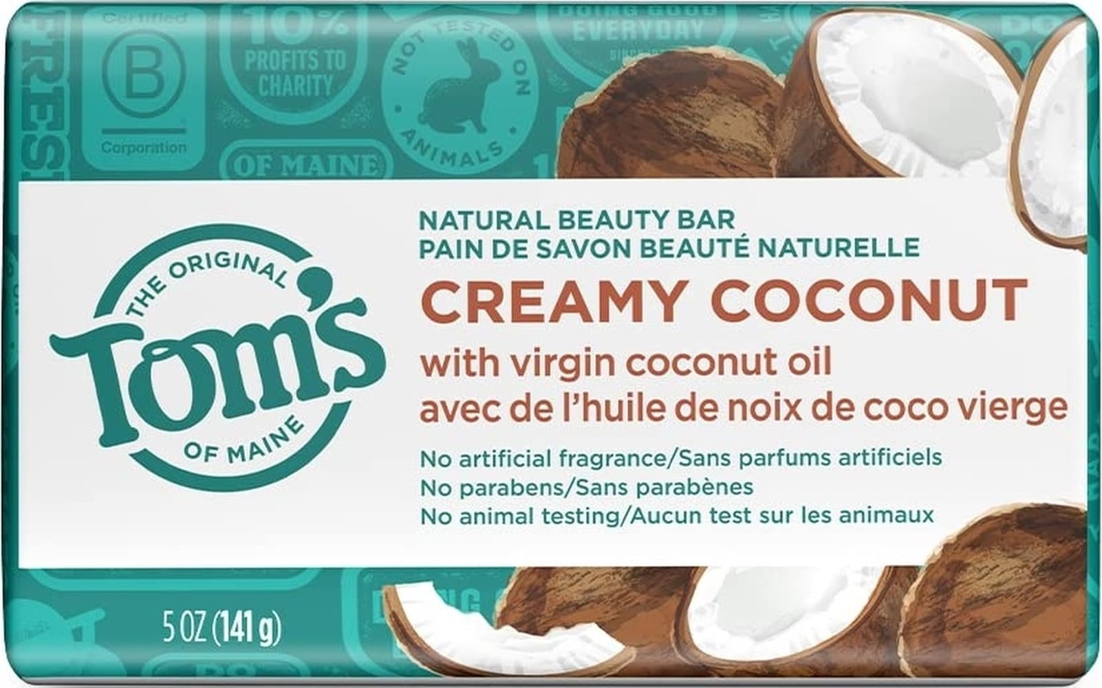 Tom's of Maine Natural Beauty Bar Soap, Creamy Coconut With Virgin Coconut Oil, 5 oz.