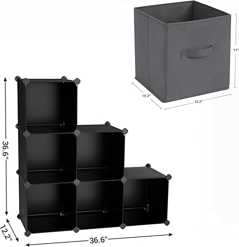 Miniatura 5 de SONGMICS Paquete de cubos de almacenamiento y cubos organizadores de almacenamiento cubos de tela no tejida de 11 pulgadas con asas dobles 6 cubos