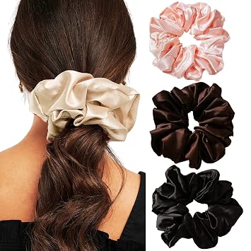 Big Satin Scrunchies for Women, XL Oversized Hair Scrunchies for Thick Hair, Extra Large Soft Silk Pillow Scrunchy, Jumbo Hair Tie for Curly Hair Buns Ponytails, 4 PackB