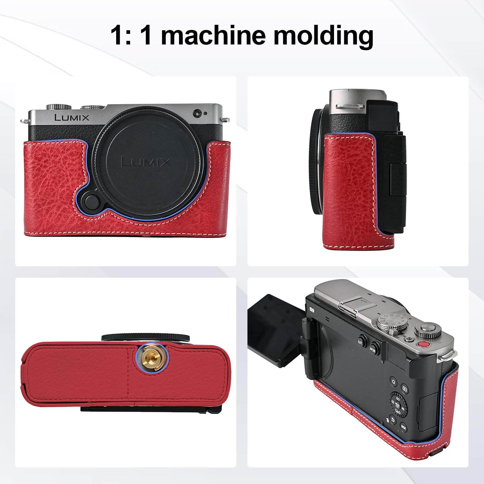 VOVMOEYA Protective Camera Case for Panasonic LUMIX S9,LUMIX DC-S9 Half Case with Soft Microfiber Inner LUMIX S9 Mirrorless Camera Cover Function Well 1/4"-20 Hole Retro PU Litchi Stria-Retro Red - Image 3