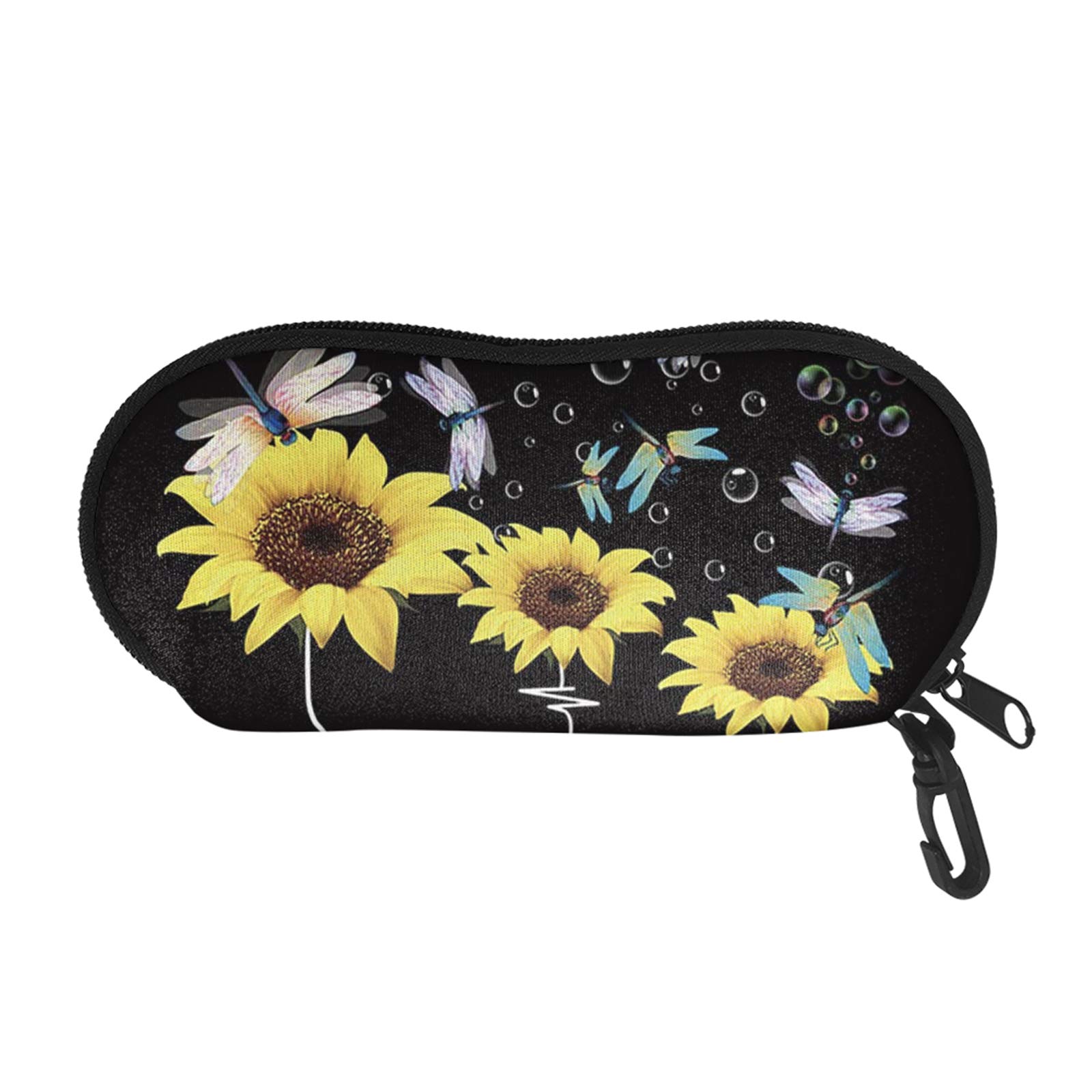 SEANATIVE Portable Sunglasses Case Durable Dragonfly Sunflower Print Women Eyeglasses Box Organizer with Belt Clip Dust-proof Glasses Protector