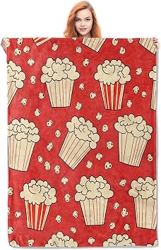Movie Popcorn Blanket Gifts for Women Girls Adults Kids Soft Warm Lightweight Cozy Cinema Popcorn Theme Throw Blankets for Bed Sofa Couch Living Room Decor 50x60in
