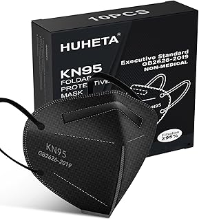 HUHETA KN95 Face Mask 10 Pack, 5-Ply Safety Mask, Filter Efficiency Over 95%, Against PM2.5 (Black Mask)