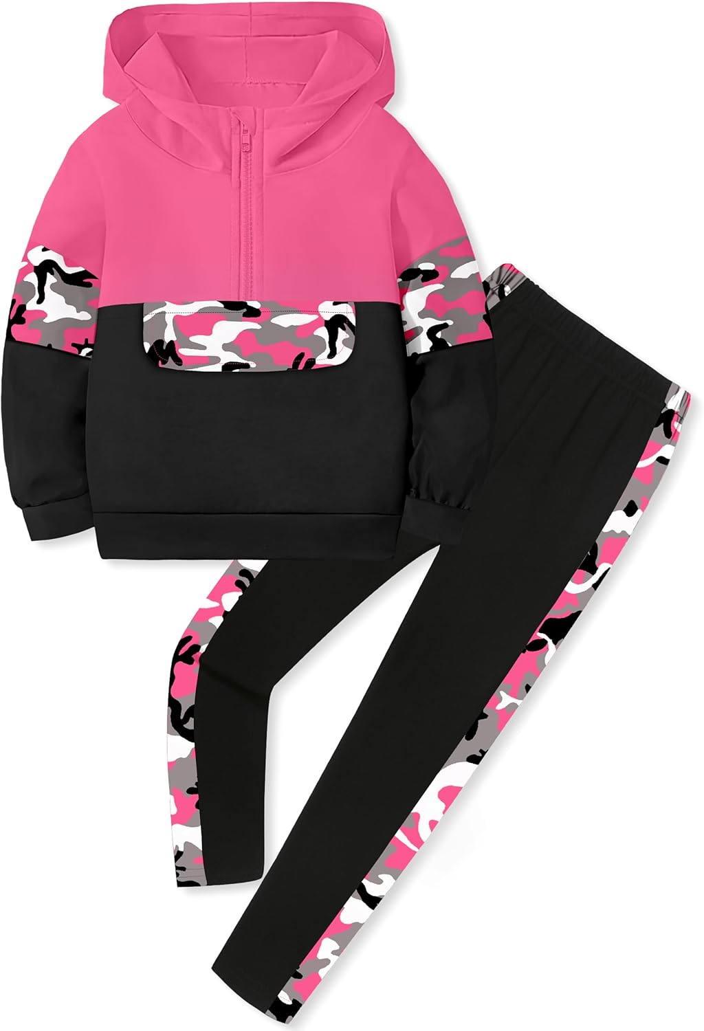Toddler Girl Clothes Camo 2 Piece Little Girls Clothes Half Zip Up Hoodies Color Block Outfits Sweatshirt Pant Sets