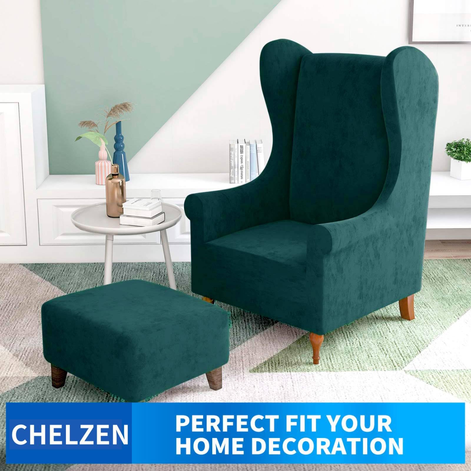 CHELZEN Stretch Velvet Wingback Chair Slipcover Soft Slipcovers for Wingback Chairs Wing Chair Cover with Elastic Bottom (Wing Chair - Image 2