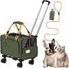 PAWZIDEA Expandable Pet Carrier with Wheels, 46x28x28cm TSA Airline Approved Cat Carrier for 2 Cats Under Seat, Foldable Soft-Sided Dog Carrier for Small Dogs Rolling Travel Bag, Max Weight 8.1kg