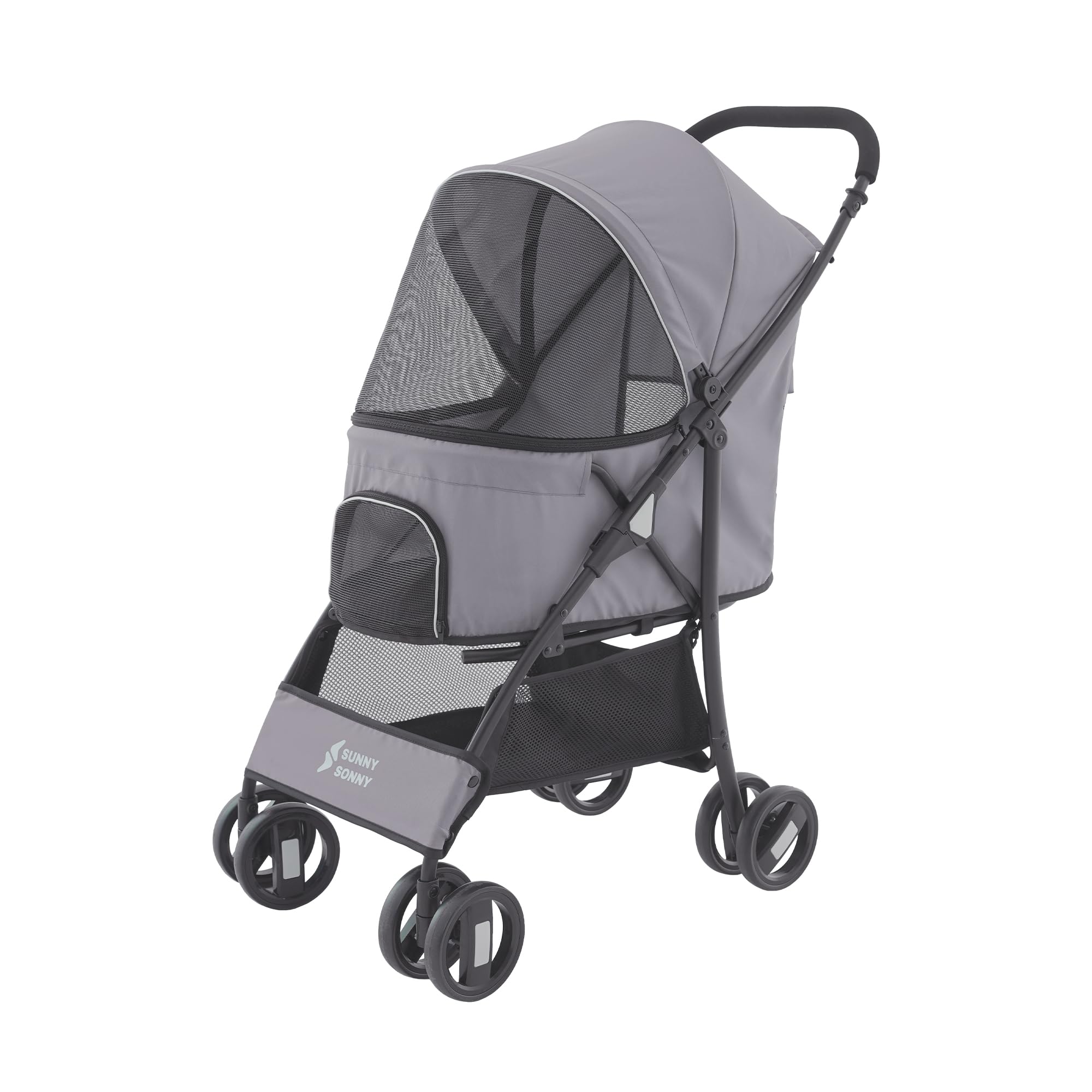 Sunny Sonny Foldable Jogger Pet Stroller with Weather Cover, Storage Basket, Pet Carrier for S/M Dogs and Cats up to 15kg (Grey)
