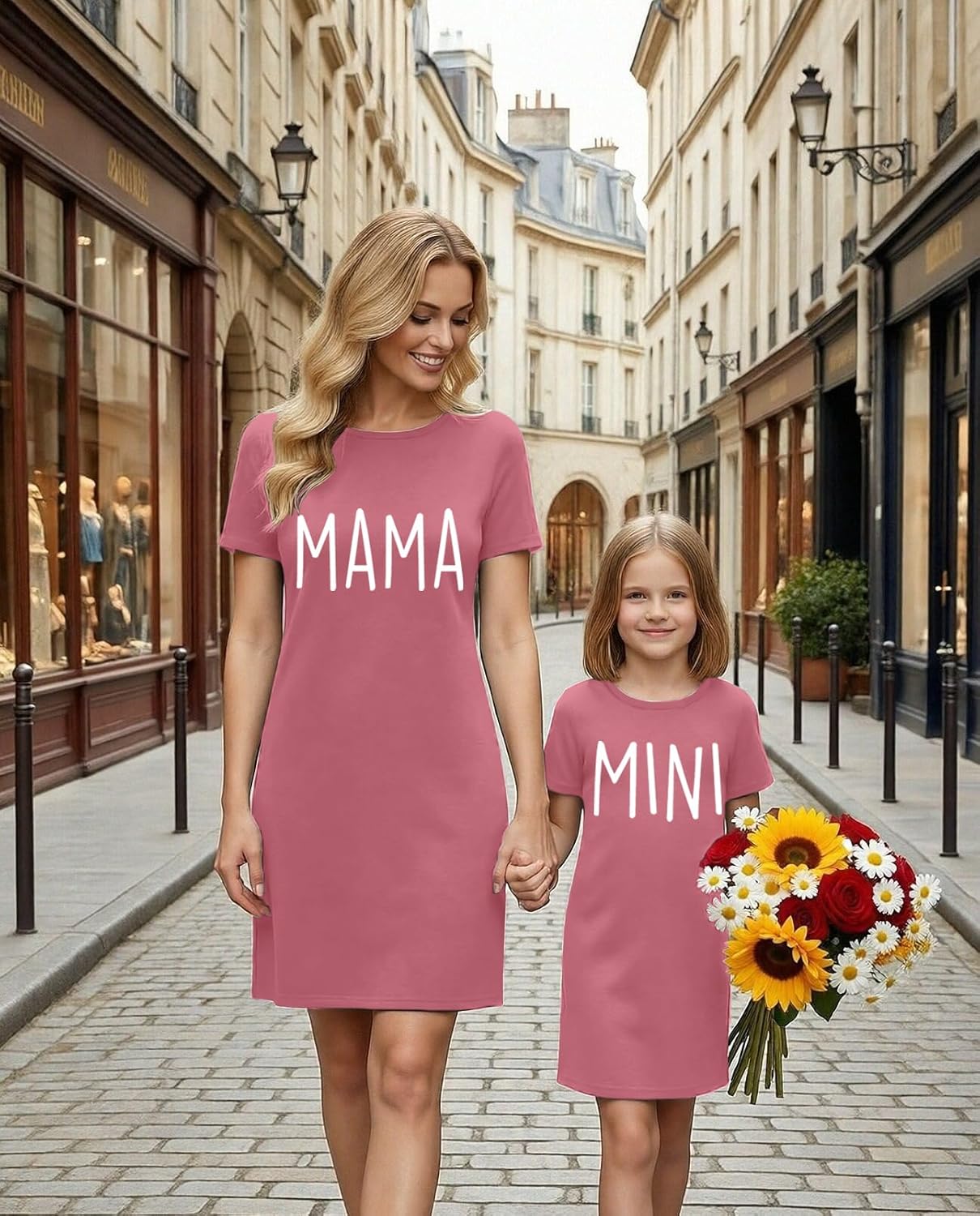 Mommy and Me Dresses Mom Daughter Family Matching Dress with Pockets Mama Mini Printing Outfits - Image 3