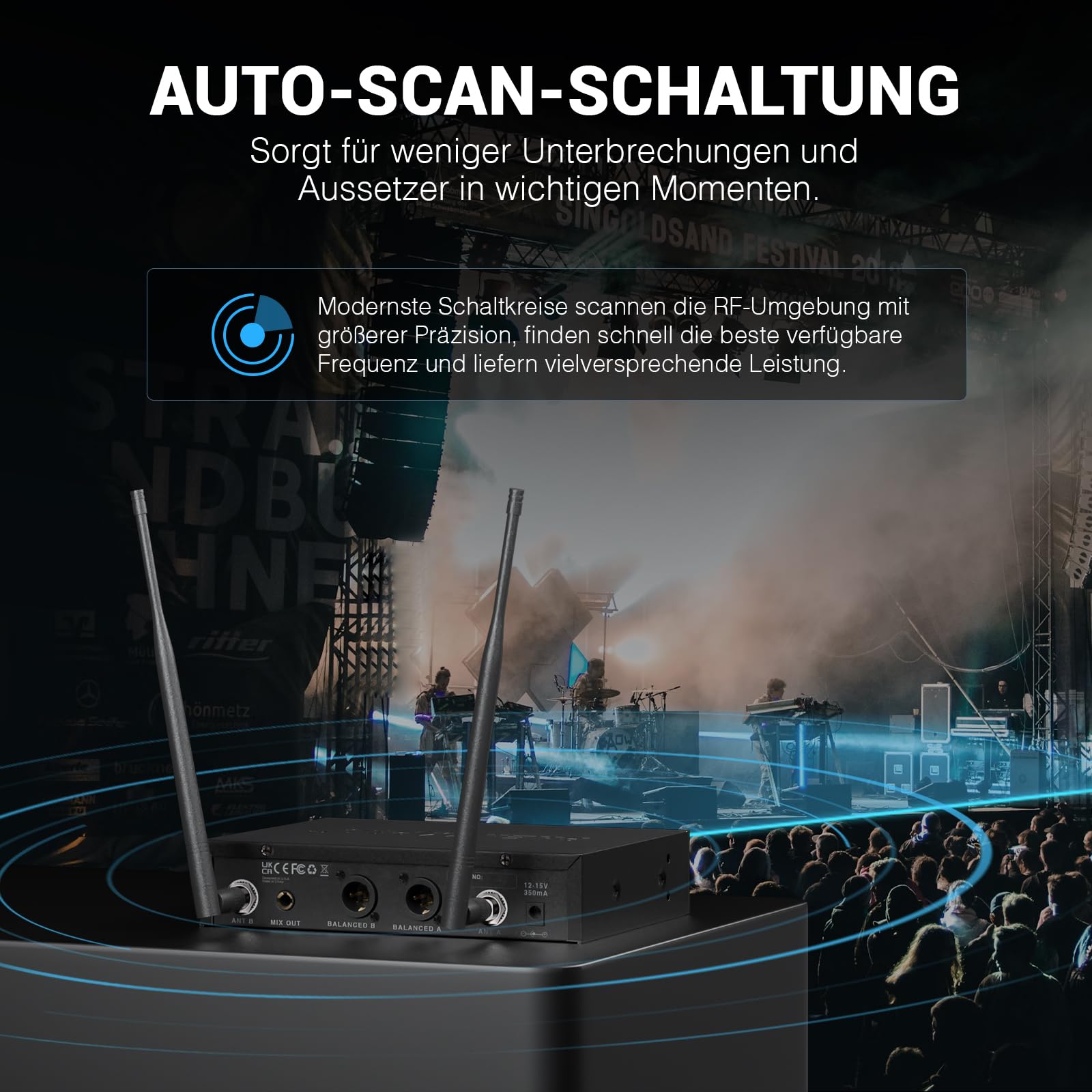 Phenyx Pro Drahtloses Mikrofonsystem, Dynamisches Funkmikrofon, 2x100 Einstellbare UHF Dual, Auto Scan, 328ft Reichweite, Für Gesang, Karaoke, Kirche (PTU-71A)
