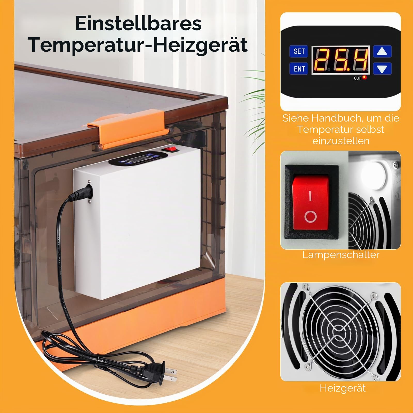 Kit de Kükenaufzuchtbox mit Hühnerstall Heizung, Wärmeplatte Küken Aufzucht Box, Einstellbare Temperatur, Hühner Heizplatte Inkubatorheizung für Geflügel, Vogel, Ente, Wachtel