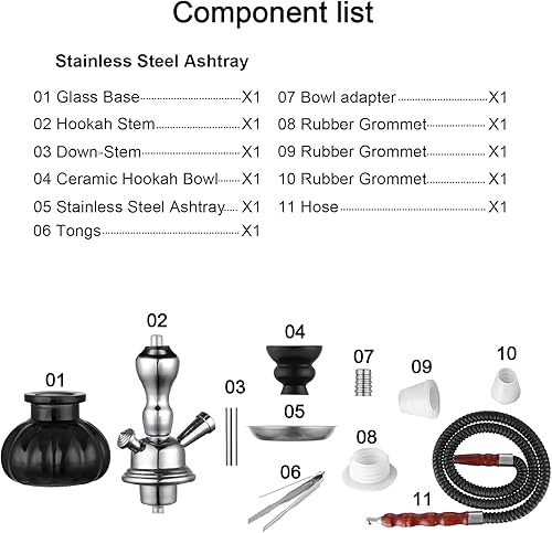 Miniatura 4 de Juego completo de cachimba de 11 pulgadas con mini jarrón de cristal de cachimba de calabaza, cuenco de cerámica, manguera de mango de madera, pinza