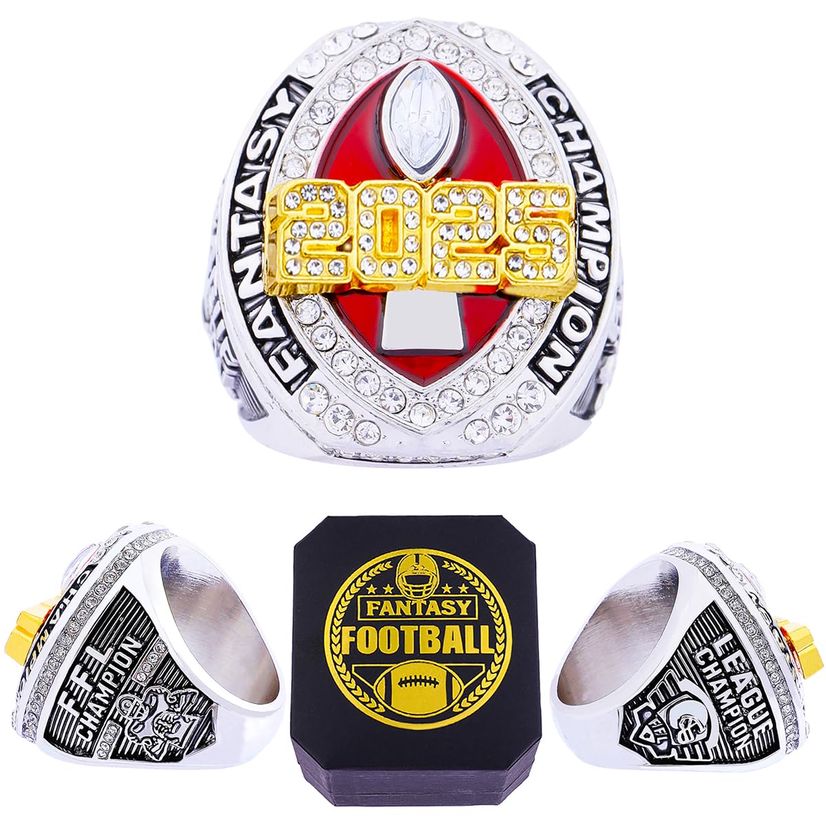 ZZXZJW 2025 Fantasy Football Championship Ring Trophy Award for Fantasy Football League Winner (Model 7, Size 12)