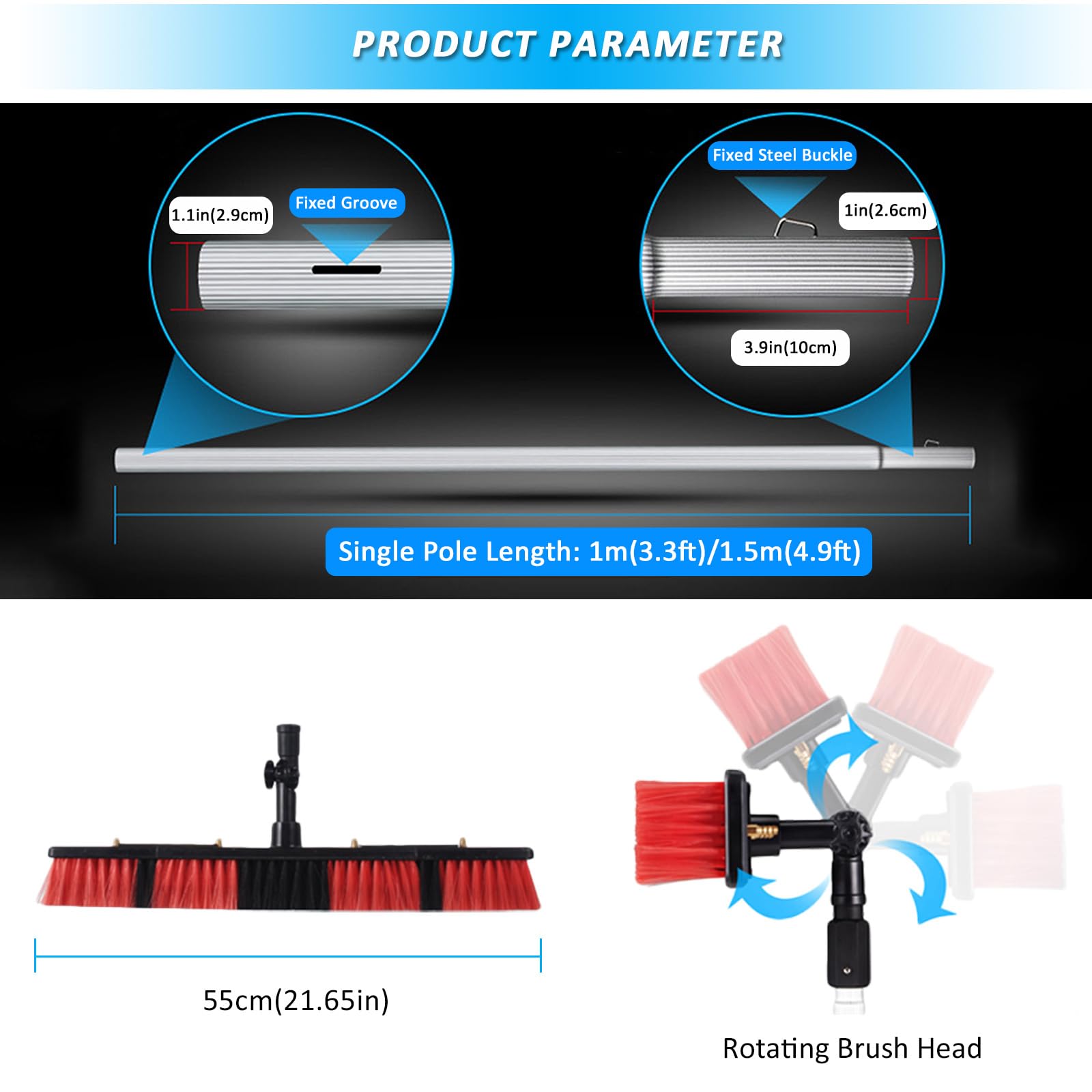 Kit de limpiador de ventanas telescópico extensible, cabezal de cepillo ajustable y poste de extensión de 3 a 12 m para una limpieza eficiente de ventanas, lavado de paneles solares, mantenimiento de