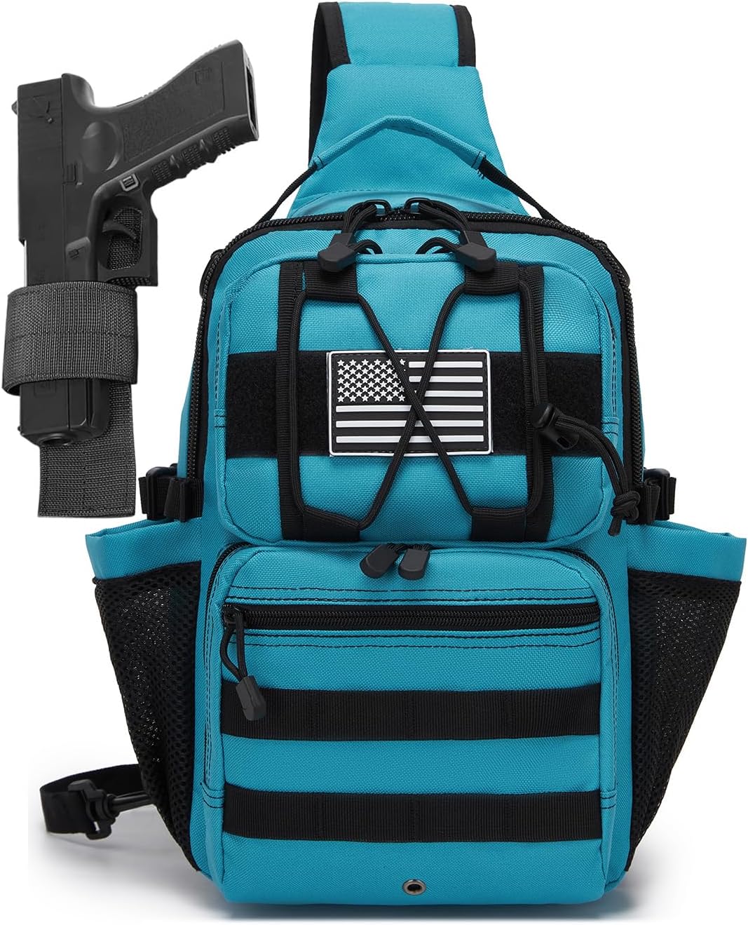 Tactical Sling Backpack Holster Shoulder Crossbody Range Bag 15L Mens Water Bottle Holder Radio Pouch 6 Elastic Slots