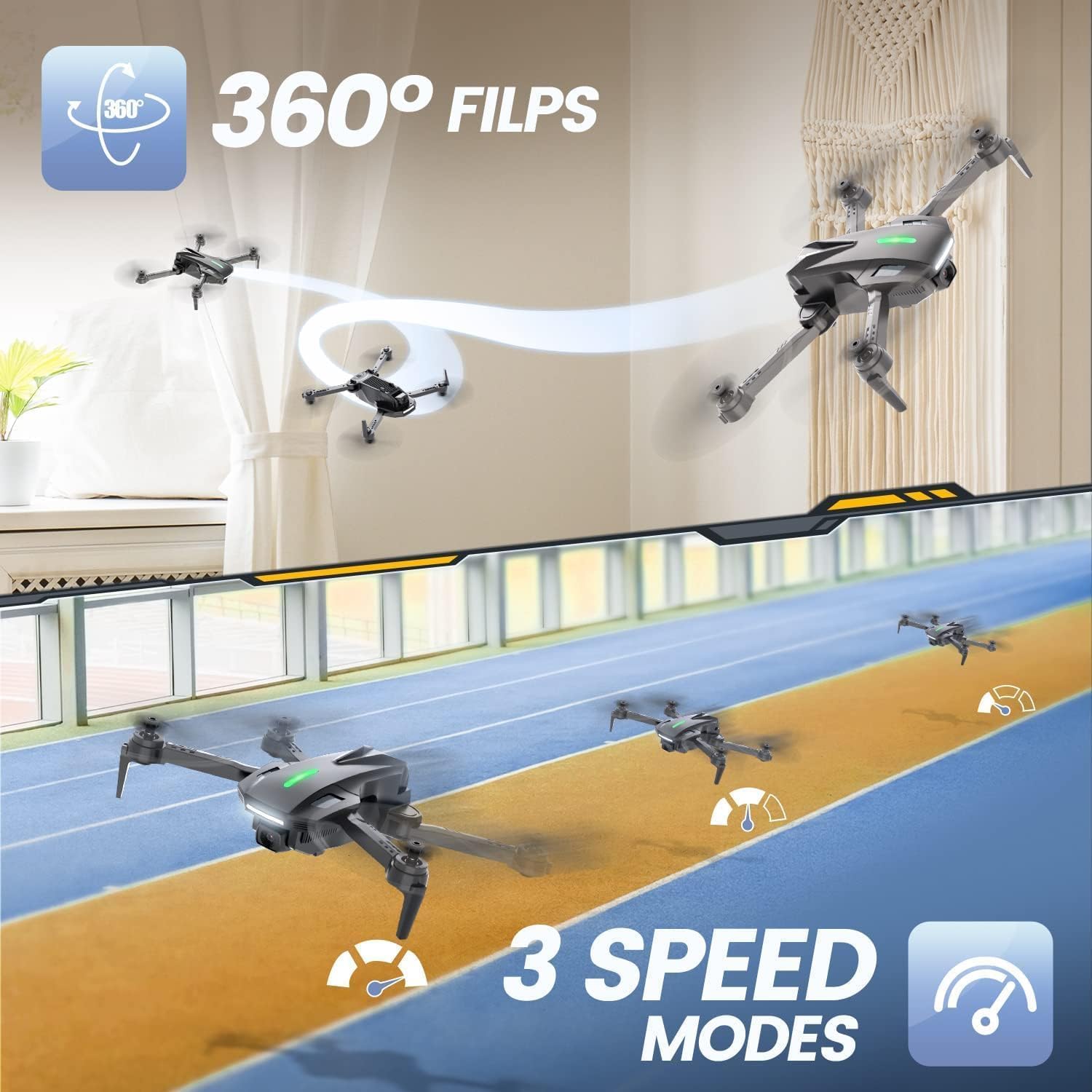 DEERC D70 Mini Drone avec 1080P HD Caméra pour Enfants et Adultes, FPV Quarcopter RC Pliable pour Garçons et Filles avec Mode sans Tête, Vol par Tape, 360° Flips, Contrôle Vocal et Gestuel, 2 Piles