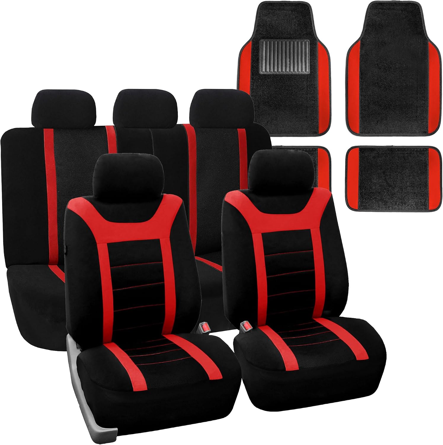 FH Group Car Seat Covers Sports Seat Covers Full Set– Universal Fit for Cars Trucks & SUVs (Red) FB070115 + F14407