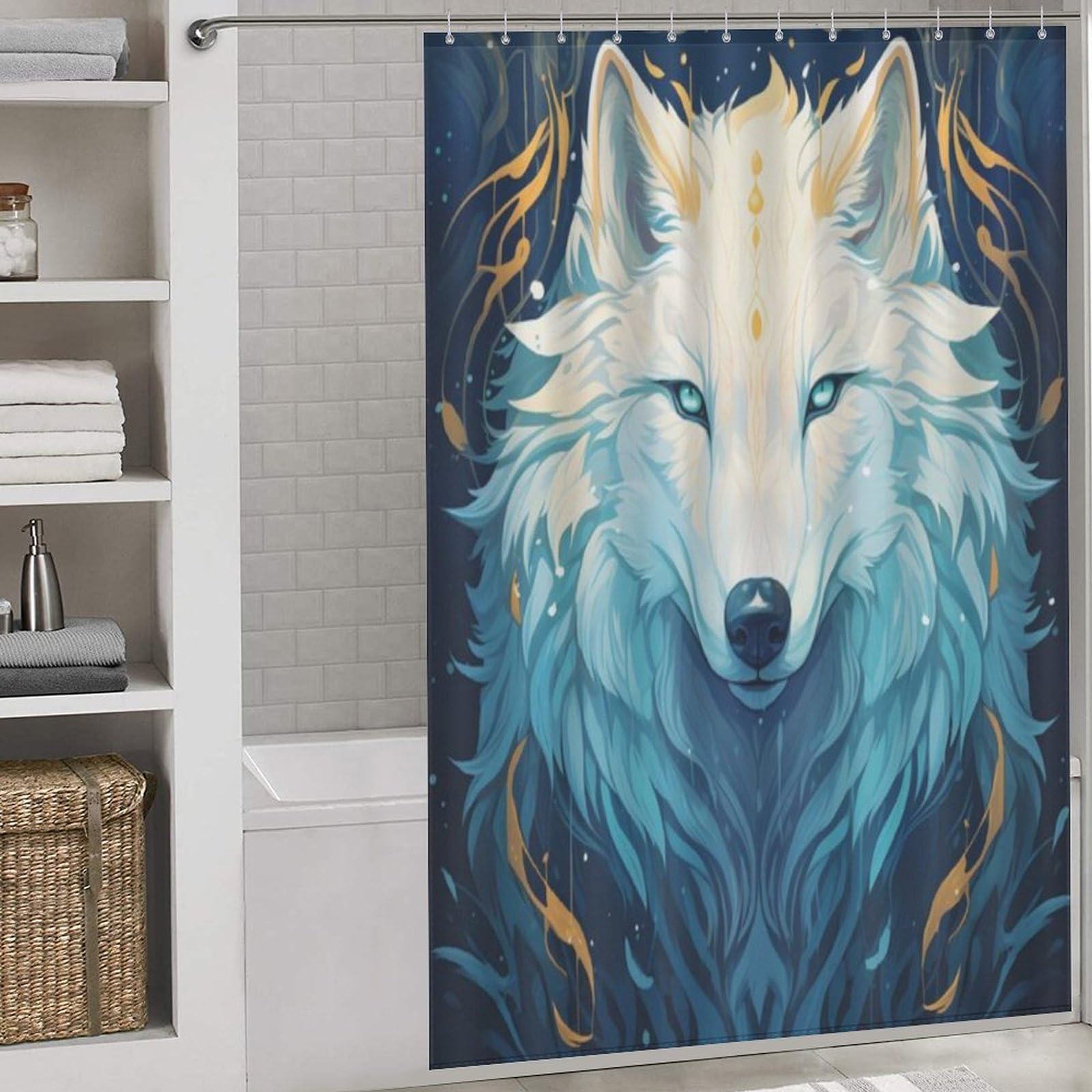 Rideau de douche loup imperméable anti-éclaboussures pour baignoire 152x183 cm