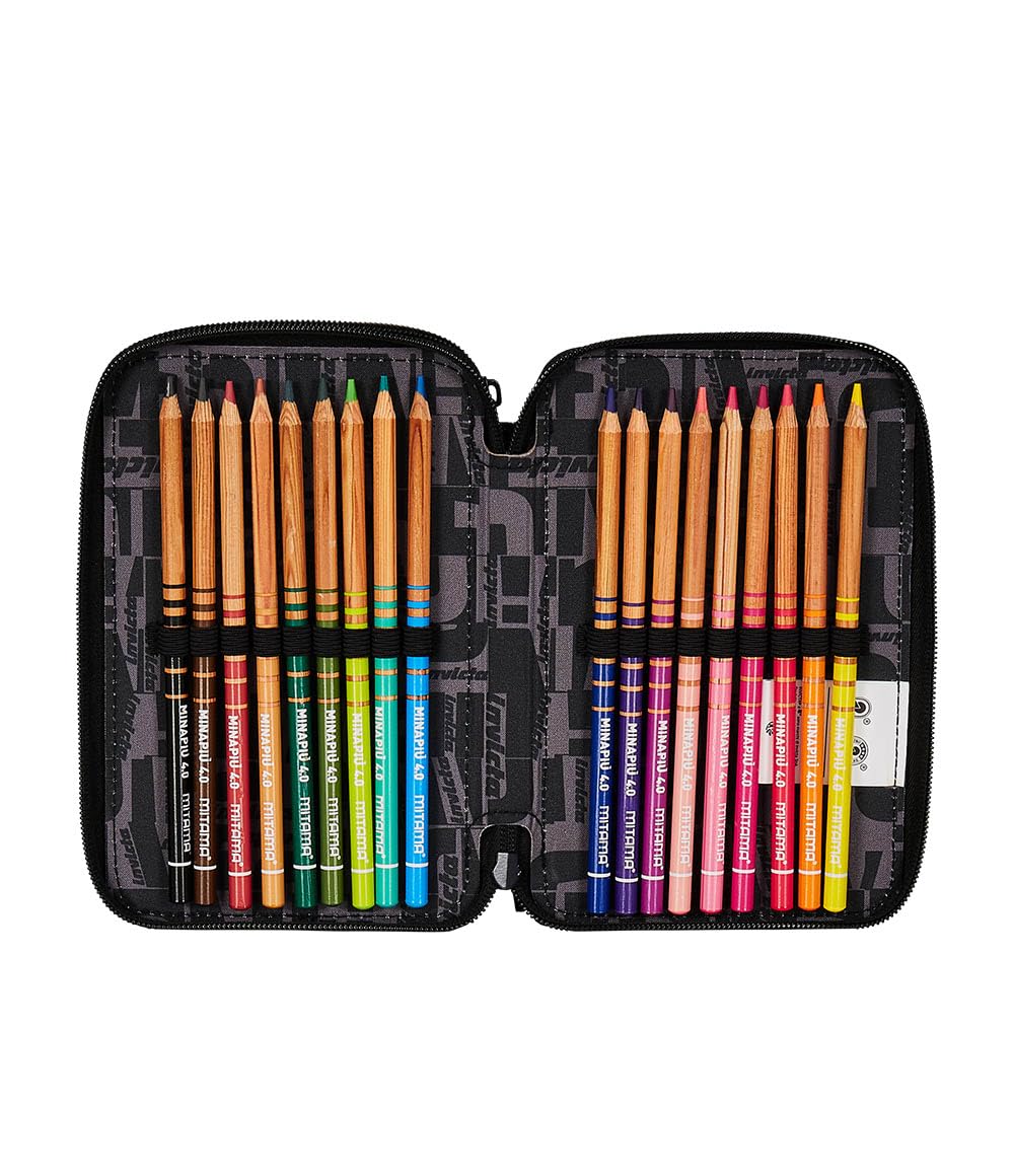 Invicta Trousse Scolaire 3 Zip Fantasy, Noir, Triple Compartiment Complet avec stylos, Crayons et marqueurs, Accessoires Scolaires, Accessoires Sac à Dos, école Primaire, Enfant, Noir, Scolaire